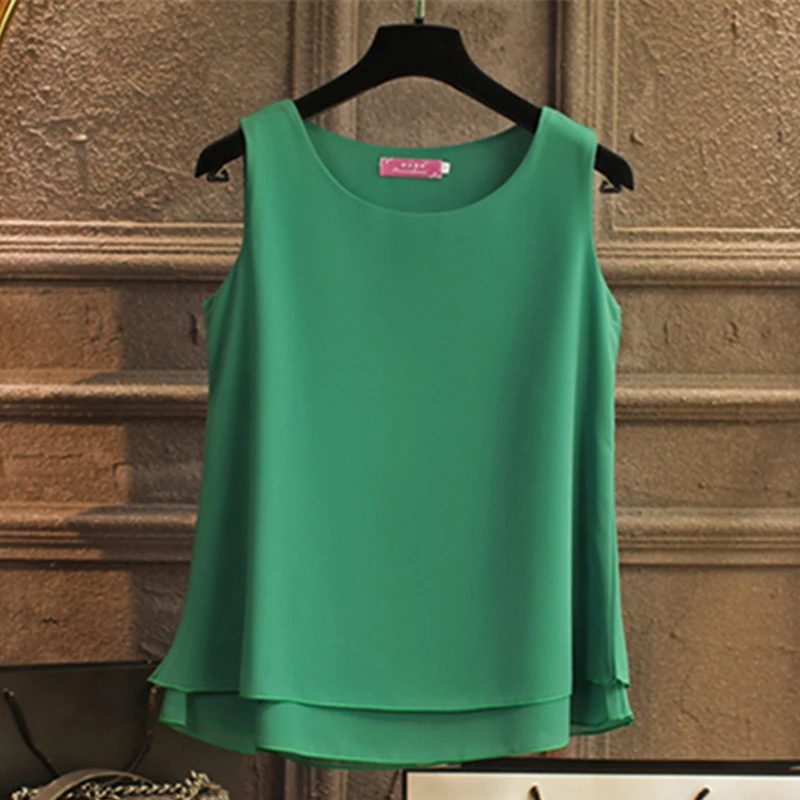 

2017 New Brand Women Summer Chiffon Blouse Oversized S-5XL Sleeveless Casual Shirt Solid Color Double Cloth Tops