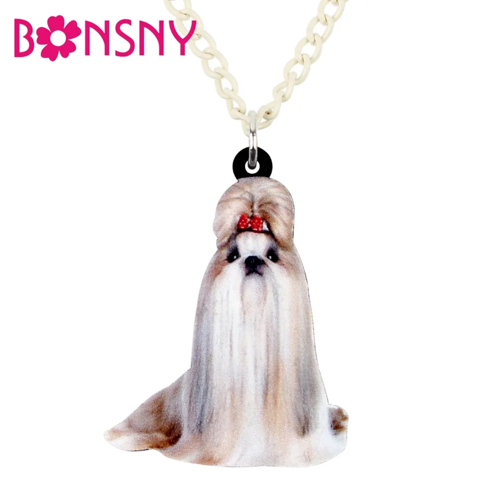 Акриловое элегантное китайское ожерелье Bonsny с собакой Shih Tzu цепочка подвеской