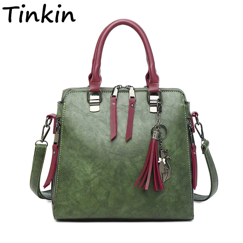 Baratos Tinkin Vintage PU borla Dames Tassen mujeres Causal diario de compras bolsos de hombro para mujer bolso de mano de uso general clásico bolsos de Messenge