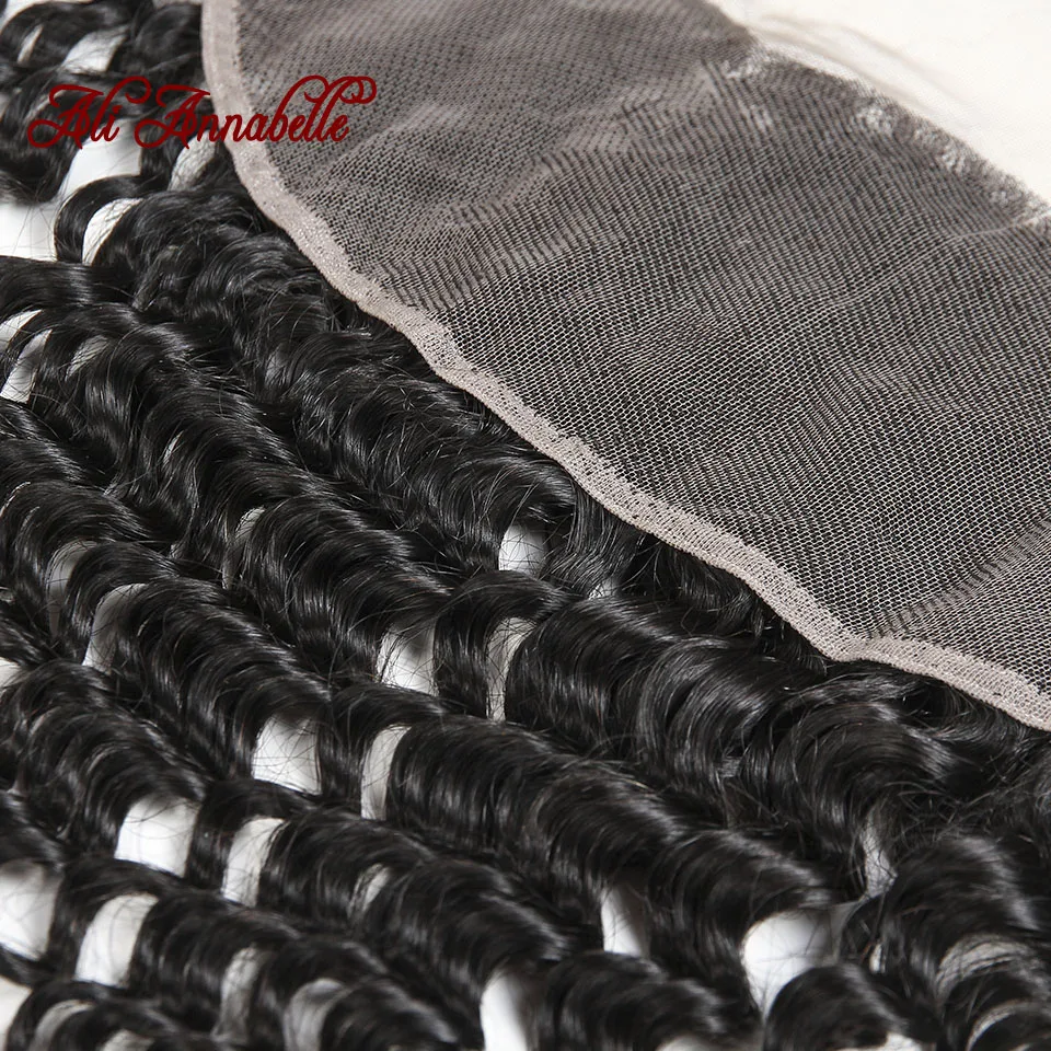 Али Annabelle волос 3 Связки Бразильский глубокая волна человеческие волосы Связки с фронтальной натуральный черные волосы Remy химическое наращивание