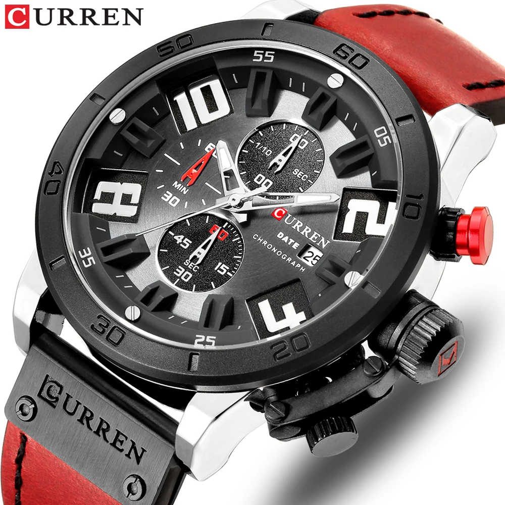 

CURREN Men's Army Sports Chronograph Quartz Watches Leather Strap Luminous Waterproof Wristwatch Man Relogios Clock