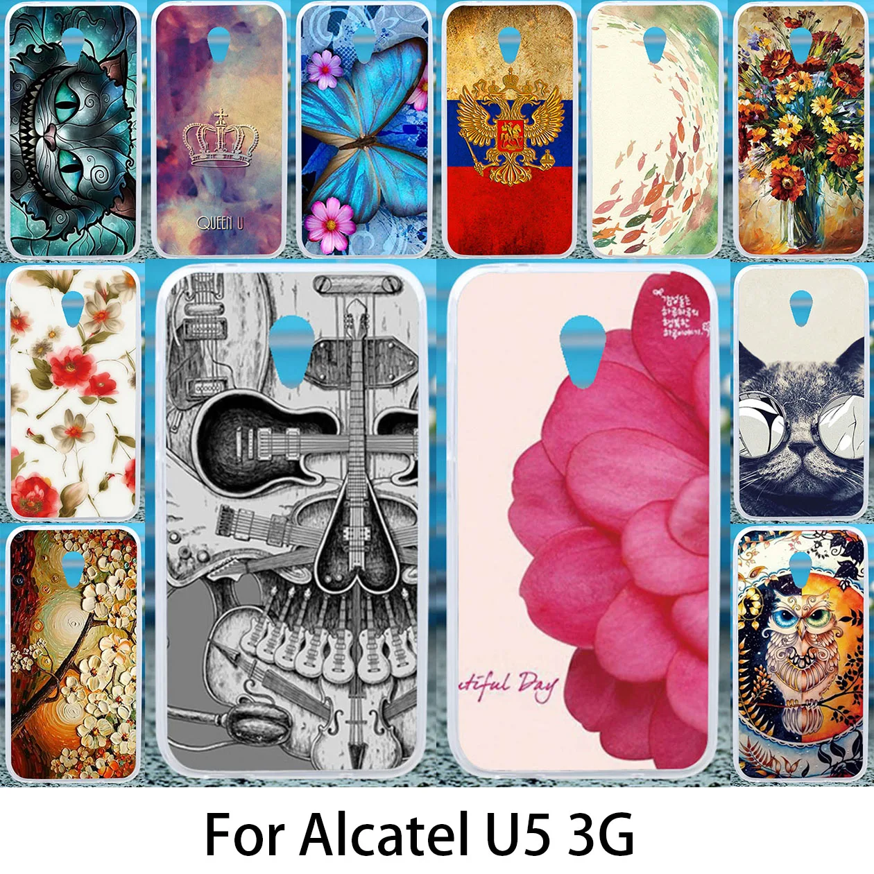 

Akabeila Phone Case For Alcatel U5 3G 4047 4047D 4047Y Silicon U5 3G DIY Painted Soft TPU Cover Anti-knock Cases
