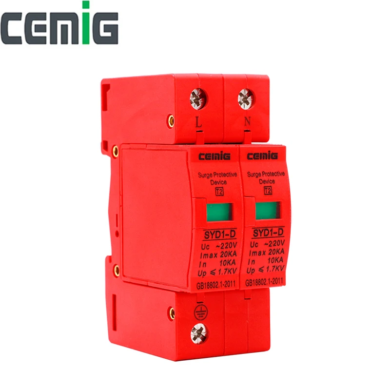 

AC SPD 1P+N 20KA AC420V House Surge Protector Low-voltage Arrester Device Lightning Protection Cemig SYD1-D 2P