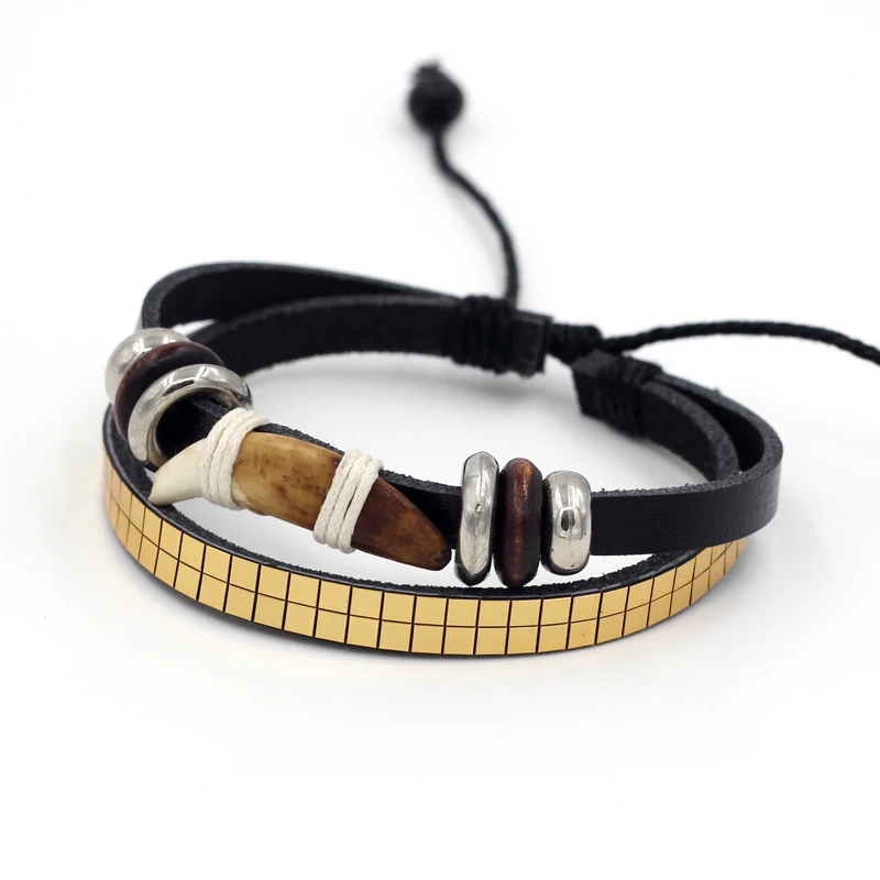 

Fashion Jewelry Accessories Gold and Black Genuine Leather Bracelets for Women