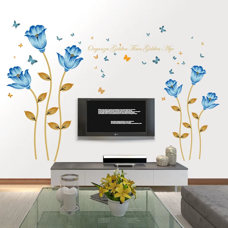 [Fundecoration] Новый дизайн синий цветок Бабочка художественная декоративная стена