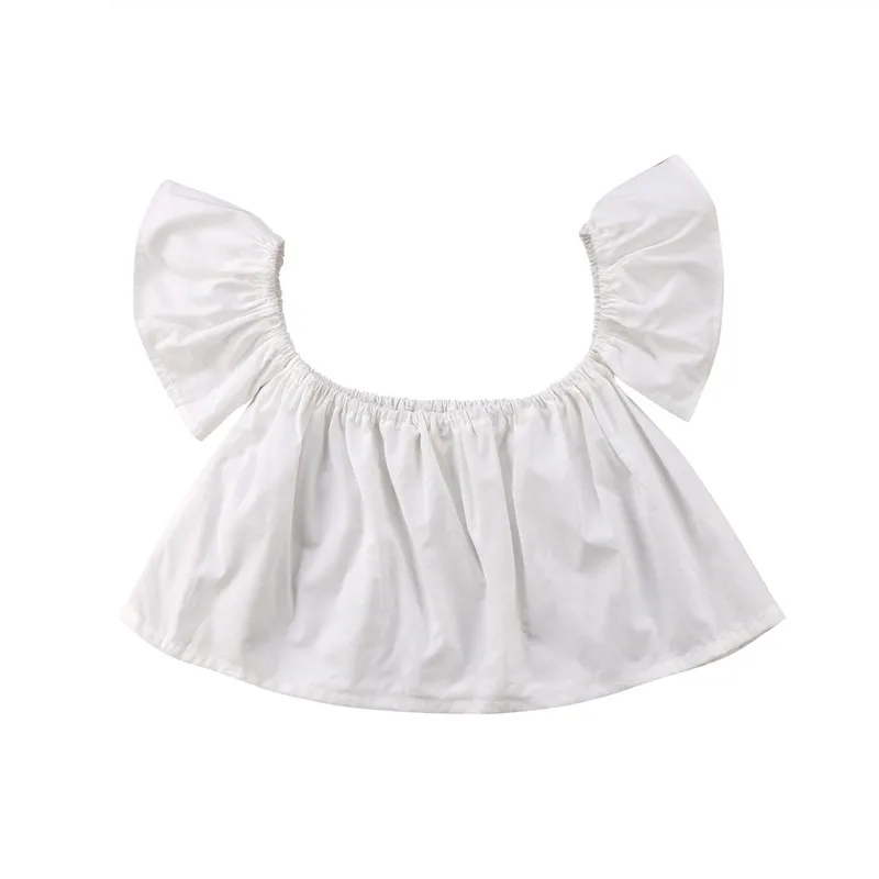 Мода новорожденных блузка для маленьких девочек летние шорты рукавом для девочек топы для девочек с оборками Off Shoulder Crop Top - Цвет: Белый