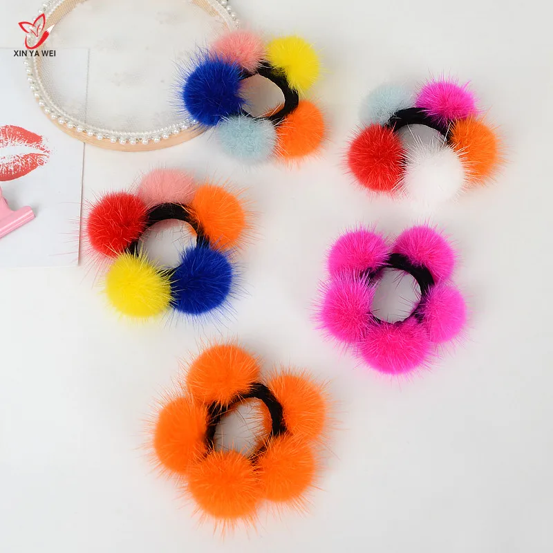 

Girls' Mink Fur Pompom 1.5cm Size 5 Hair Balls Ties Kids Hair Ropes Hair Ties Accessories For Women Children Hair Accessories