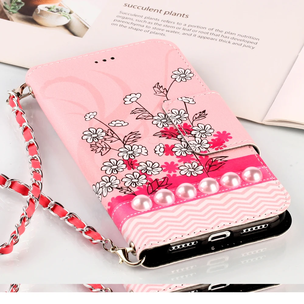 Кожаный чехол Sunjolly с цепочкой и цветком для Samsung Galaxy S9 S8 Plus Note 8 откидной бумажник