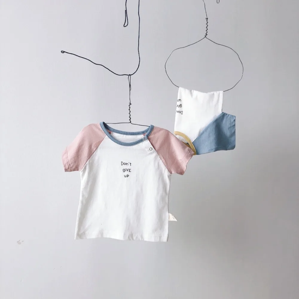 

2019 New Girls Boys Patchwork Cotton T Shirt Don't Give Up Fashion Baby Top Tees 1-4 Years