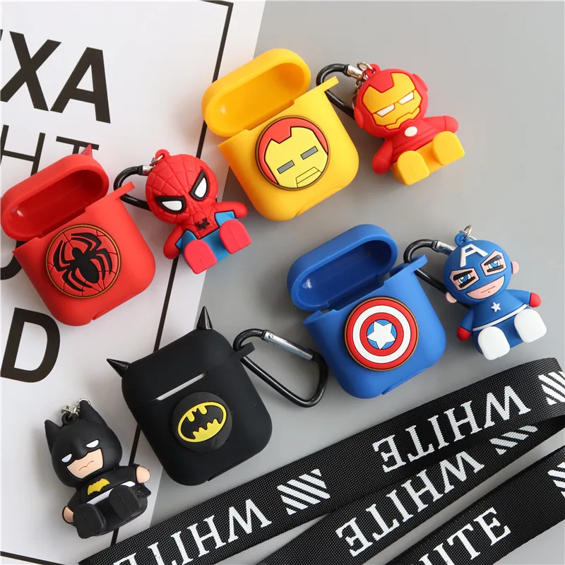 

Spiderman TPU Silicone Case For Apple Airpods Bluetooth Wireless Earphone Cover Captain America Batman Airpods Charging Bag