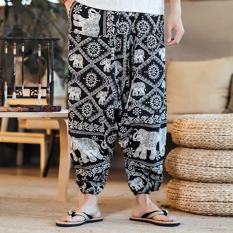 Spring Men Yoga Pants Cotton Linen Wide Leg Loose Harem Print Male Pants Running Jogger Leisure Pants Bloomers Slacks Sweatpants Spring Men Yoga Pants Cotton Linen Wide Leg Loose Harem Print Male Pants Running Jogger Leisure Pants Bloomers Slacks Sweatpants