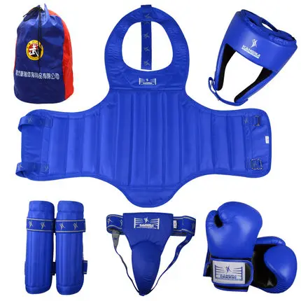 

6pcs set canvas bamboo sanda MMA protectors Taekwondo Karate legwarmers shin arm groin guard kick boxing Helmet chest protectors