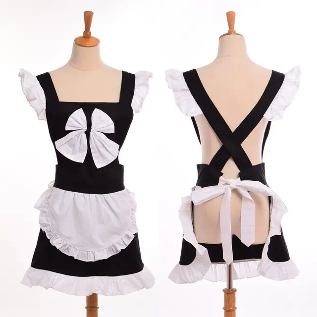 Women Sexy Japanese Bow Apron Cute Princess Maid Cosplay Ruffles Aprons