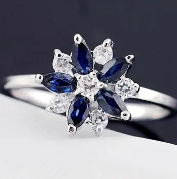 

Natural real sapphire flower ring Lady ring Free shipping 925 sterling silver Fine jewelry 0.13ct*5pcs gems T91155
