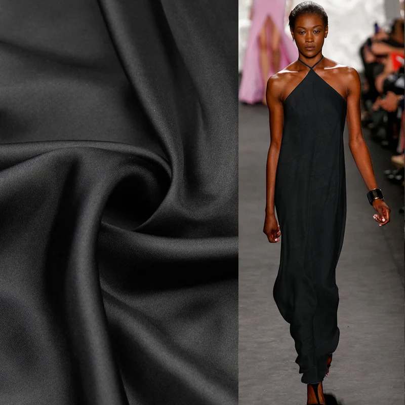 

Very good quality pure black 100% silk twill satin silk fabric silk twill fabric very smoothly,STW089