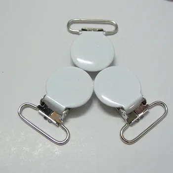 

25pcs 1'' 25mm #MD02 White Color Enamel Pacifier Clips/Suspender Clips