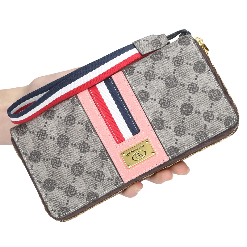 جديد براءات الاختراع تصميم خمر النساء مخطط محفظة طويلة محفظة للعملة المال جيب ID حاملي بطاقات بو الجلود حقيبة الهاتف حقيبة