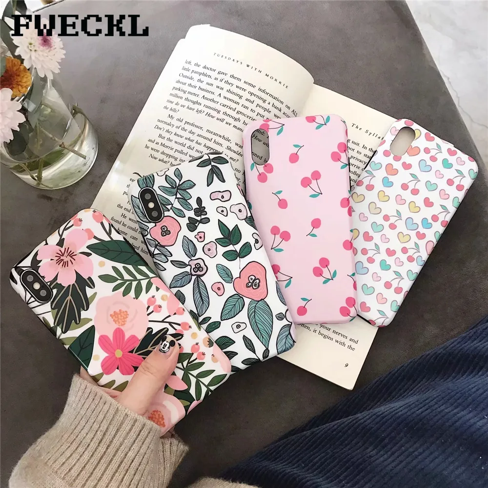 High quaity Soft IMD Silicon Phone Case For iPhone X XS MAX XR Pink Cherry Flower Painting Cover 7 8 6 6S Plus Coque |