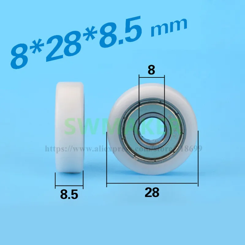 

8*28*8.5 mm flat type flat insert bearing roller wrapped rubber covered plastic nylon POM POM pulley
