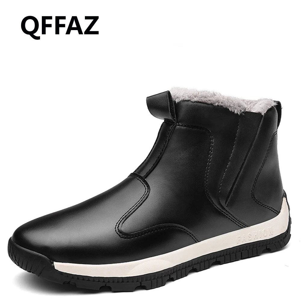 Мужские зимние ботинки QFFAZ защитная обувь плюшевая теплая зимняя мужская мужские