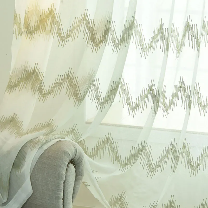 

New Geometry White Embroidery Tulle Curtains for the Living Room modern Sheer Curtain for Bedroom Window Blind Voile Custom Size