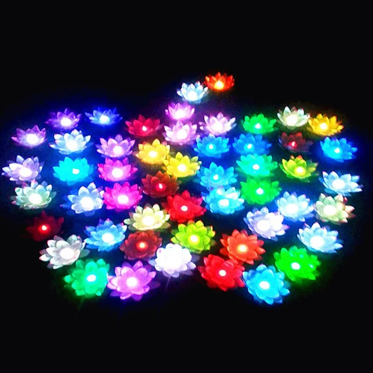 

100 Pcs New Arrival Colorful Changing LED Lotus Lamp Floating Water Wishing Lantern Artificial Silk Flower Candle Lights