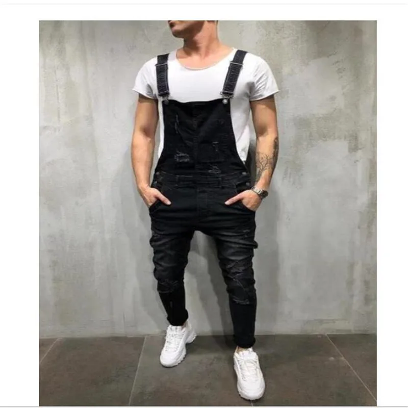 2019New Весенняя мода Для мужчин ползунки рваные джинсы Street Distressed Denim Комбинезон для человека штаны с подтяжками Размеры S-XXXL