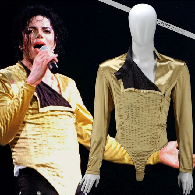 HOT MJ Michael Jackson Classic BAD Dangerous Jam Golden Body suit Costume  Jacket pants For Performance Collection 1990S