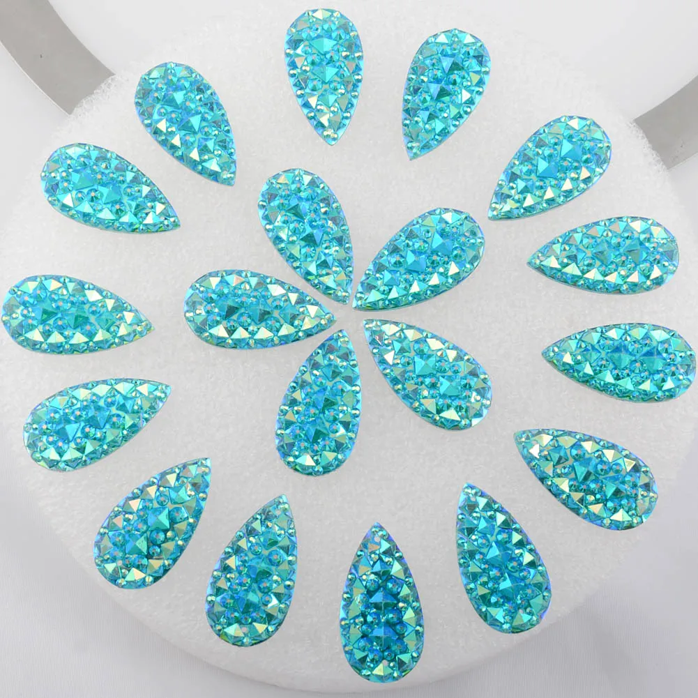 

BOLIAO 10Pcs 16*30mm (0.63*1.18 in) AB Color Drop Light Blue Rhinestones Flatback Resin Sew On Craft/Wedding/Home Decoration DIY