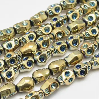

Electroplate Glass Beads Strands, Full Plated, Skull Head, Gold, 10x8x7mm, Hole: 1mm; about 80pcs/strand, 32.28"