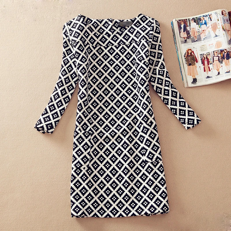 2016 Floral Vintage Women Dress Autumn Spring Casual Female Pocket Long Sleeve Dresses Plus size Dress