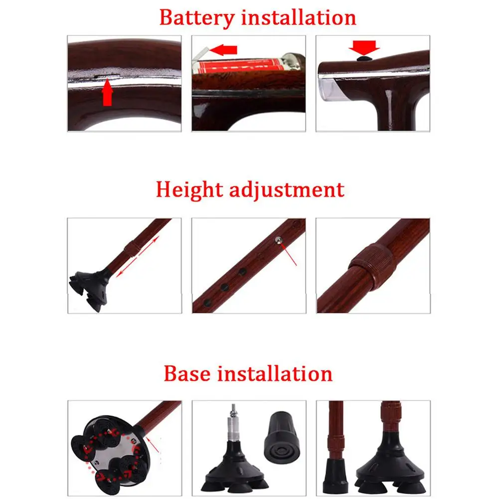 Grão de Madeira Vara ao ar Seguro e Confiável High-grade Andando Idosos Multi-função Retrátil Iluminado Iluminação Livre Luz t 5 High-grade Luz Grão de Madeira T Andando