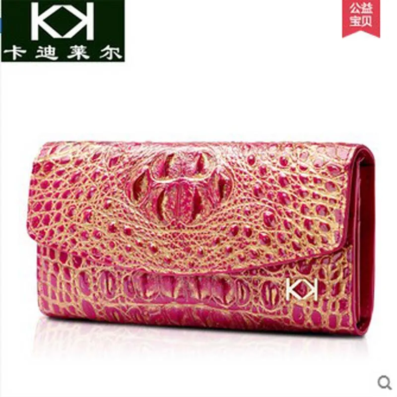 

KADILER The new 2018 crocodile purse female leather authentic multi-function long women clutches