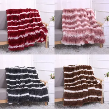 

Winter Long Plush Shaggy Silky Blankets Faux Fur Throw Double Bedspread Striped Quilt Throw Blanket for Wedding Decor