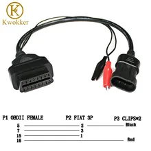 KWOKKER-Adaptador de diagnóstico OBD 2 para Fiat Alfa Lancia, 3 pines a OBD 2, Cable de extensión, 16 Pines, hembra, buena calidad