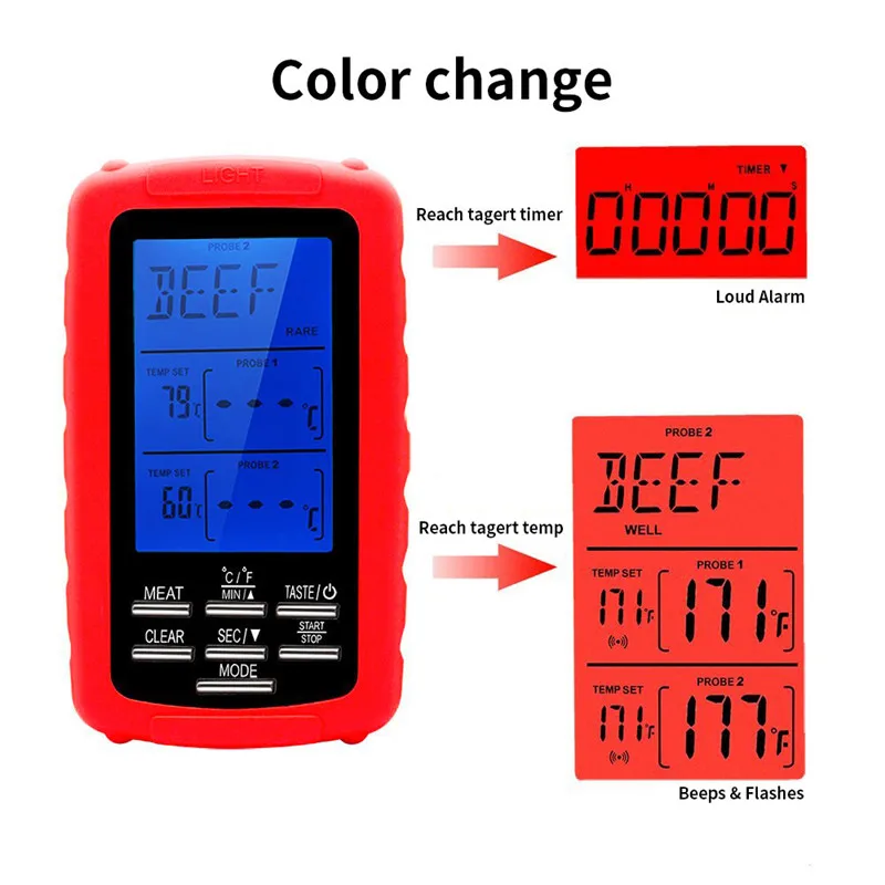 ЖК-цифровой термометр, кухонный таймер для еды, дистанционный двойной зонд, духовка, беспроводной электронный термостат, контроллер, барбекю, приготовление мяса