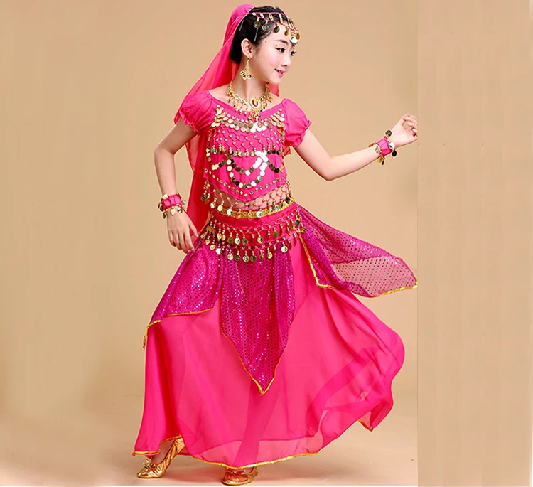 Новые девушки живота Танцы костюм детские танцевальные костюмы для танца живота для детей индийские танцевальные костюмы для детей возрастом от 5 до шт./компл