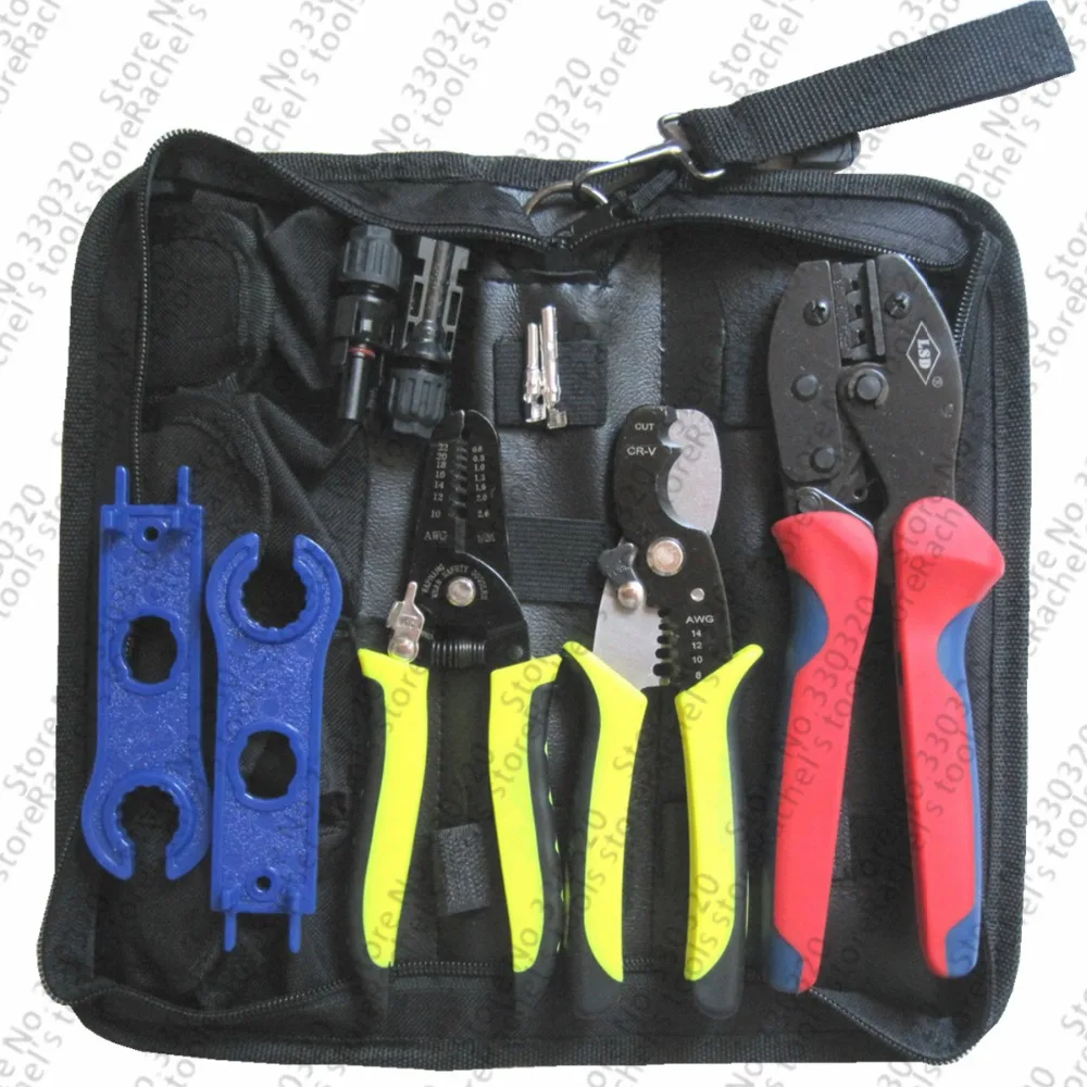

MC4 solar crimping tool kits with crimping tool multi-function cable stripper and cutter MC4 Connector and spanner