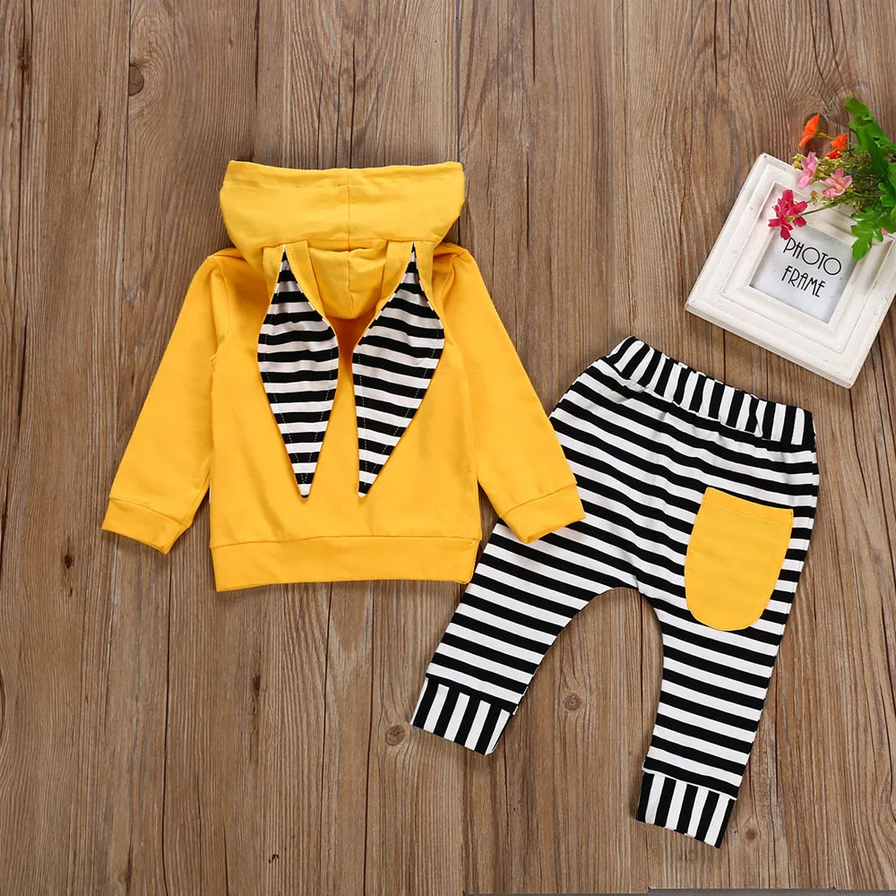 MUQGEW/Модный комплект одежды для малышей, зимняя одежда для детей, комплект из 2 предметов, полосатая футболка с капюшоном топы+ штаны для новорожденных мальчиков, roupas meni
