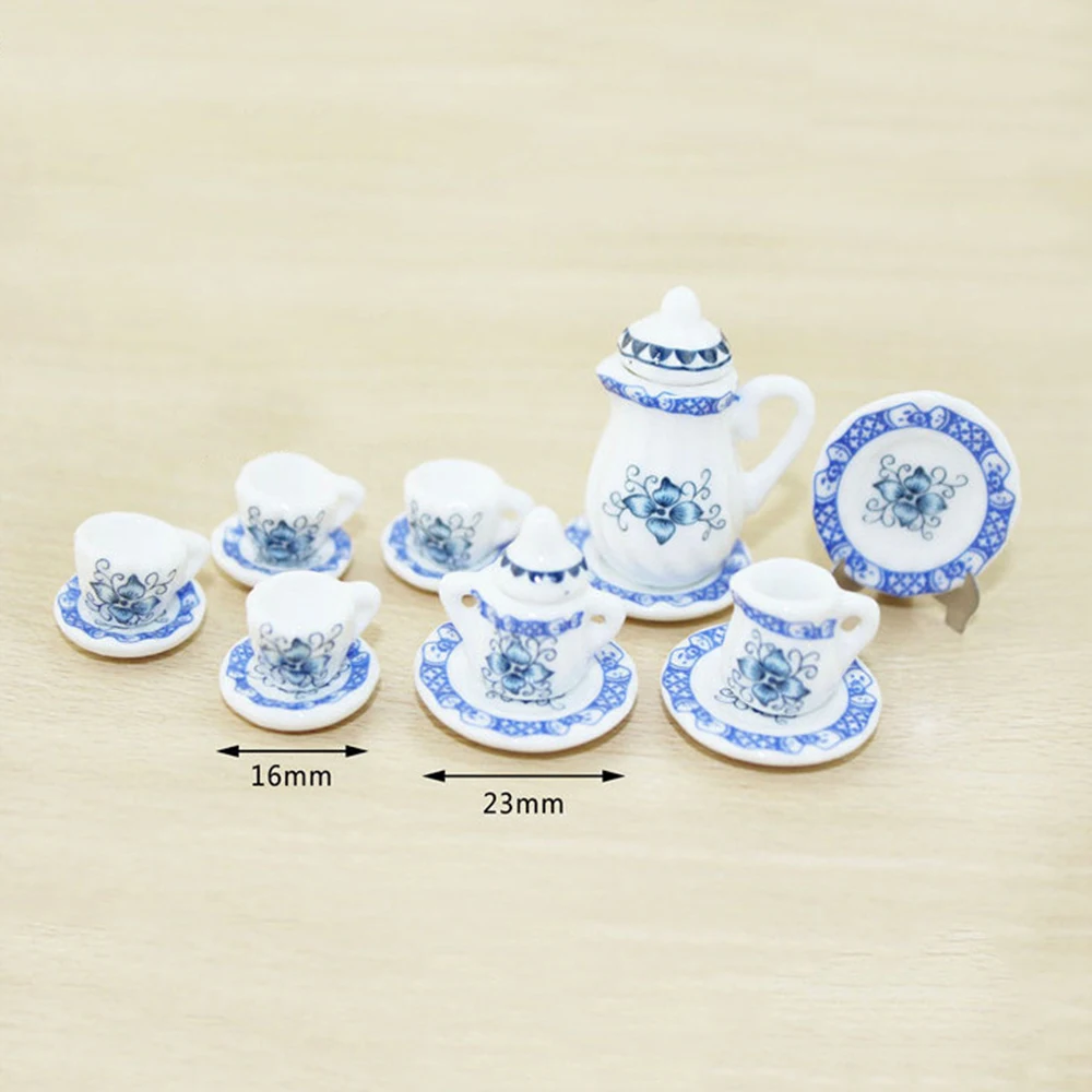 

1/12 Dollhouse Miniature Accessories Mini Ceramic Tea Set Simulation Kettle Cup Plate Model Toys for Doll House Decoration