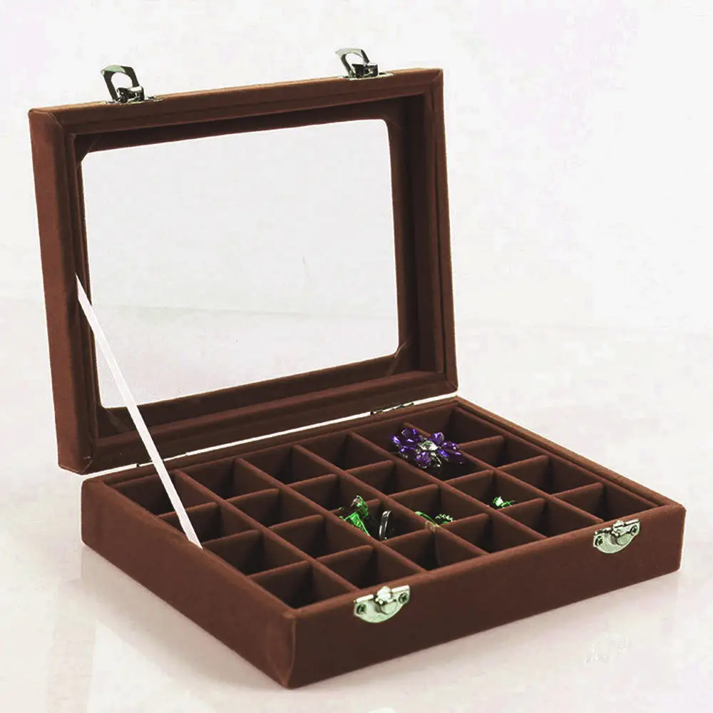 Put Jewelry Earrings Package Box Practical With A Cover 24 Grid Storage Display Wedding Jewelry Show Collection Cases