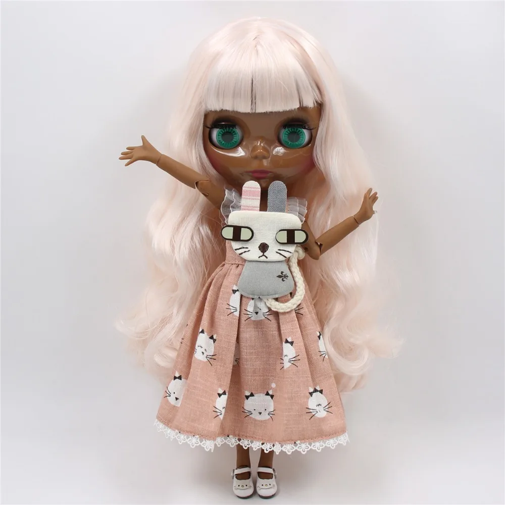 Belen – Premium Custom Neo Blythe Doll with Pink Hair, Black Skin & Shiny Cute Face 3