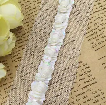 

5Yards 30mm DIY White Sequined Ribbon Trim Lace Fabric For Latin Dance Dress Costume Decoration Sewing Paillette Laser Lace