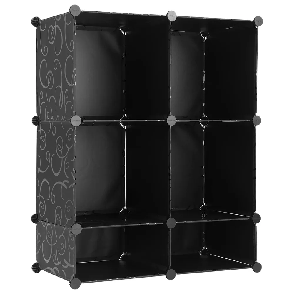 (CUBE 6 SHOE FINETHER) Finether Curly Patterned Black Interlocking Modular Storage Organizer Shelving System2