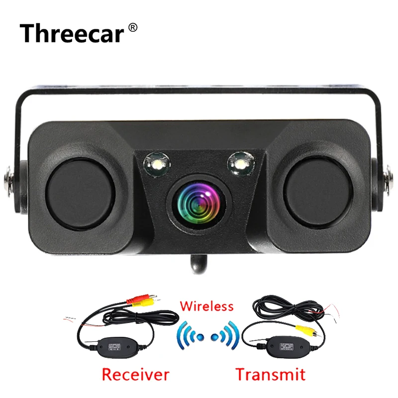 Baratos 3 en 1 cámara de visión nocturna para coche Sensor de Radar de aparcamiento ángulo de visión de 170 grados IP67 con receptor de transmisor inalámbrico de 2,4G
