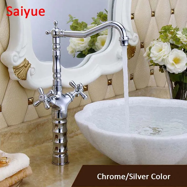 

European Provencal style faucet high type 360 degree rotating mixer charming chrome silver color water tap with double handle