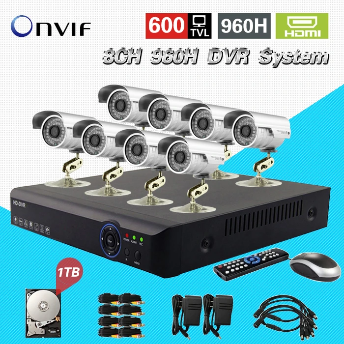 8ch полный 960 H в режиме реального времени записи H.264 CCTV DVR NVR 600TVL Цвет CMOS ИК Открытый