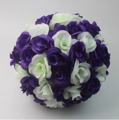 50 см диаметр элегантный цветок розы шар искусственный букет свадебные целующиеся мяч украшения белый красный фиолетовый розовый желтый - Цвет: milk white plum