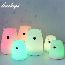 LAIDEYI силиконовый ночник прикроватная лампа медведь цвет свет дети милый ночник для спальни детская лампа подарок давление снижение игрушка