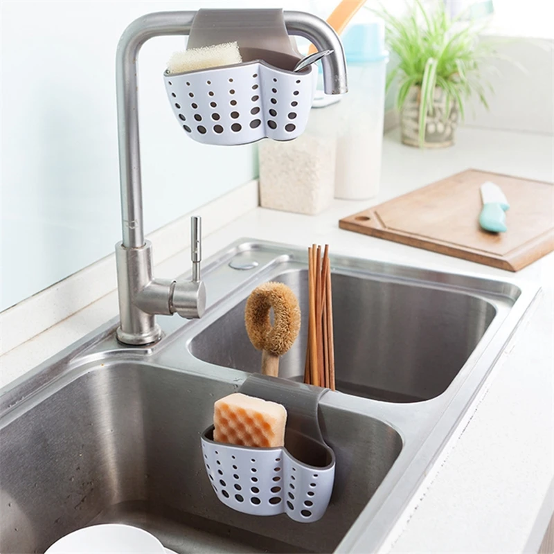 2 Sided Kitchen Sponge Drain Rack Sink Scouring Pad Hanging Storage Basket Cleaning Brush Holder Bathroom Organizer Soap Shelf4
